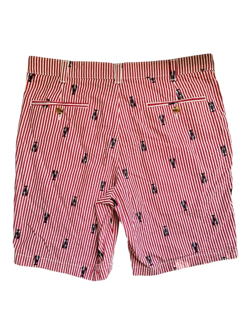 Club Room Lobster Seersucker Chino Shorts Red White Stretch Men’s 32W 7” Inseam